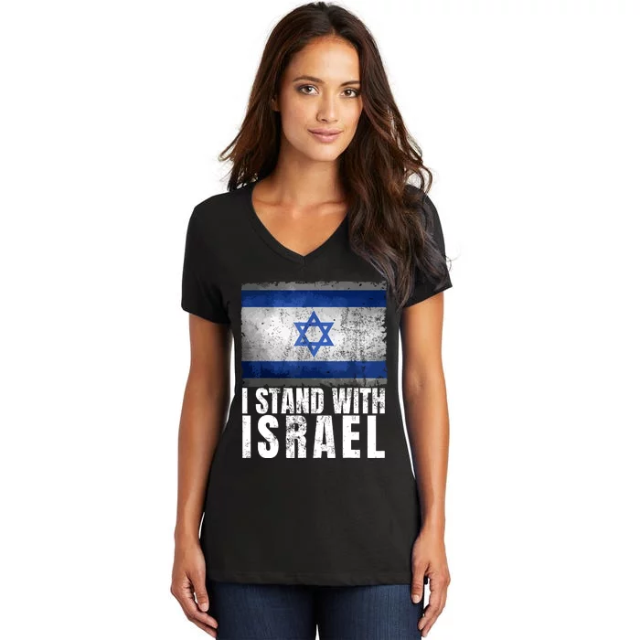 I Stand With Israel Shirts Jewish Gifts Heritage Israeli Flag Women's V-Neck T-Shirt