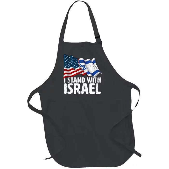 I Stand With Israel Usa American Flag Israel Flag Full-Length Apron With Pocket