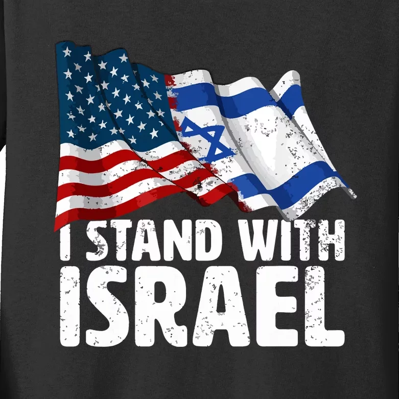 I Stand With Israel Usa American Flag Israel Flag Kids Long Sleeve Shirt