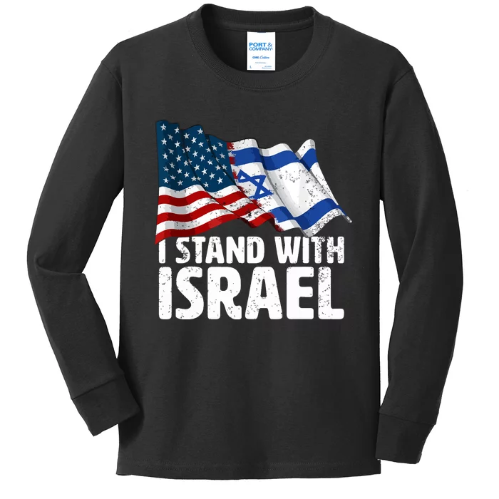 I Stand With Israel Usa American Flag Israel Flag Kids Long Sleeve Shirt