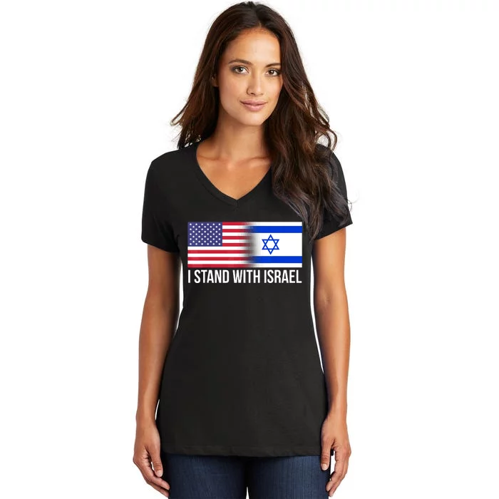 I Stand With Israel Usa Israeli Flag Jewish Women's V-Neck T-Shirt