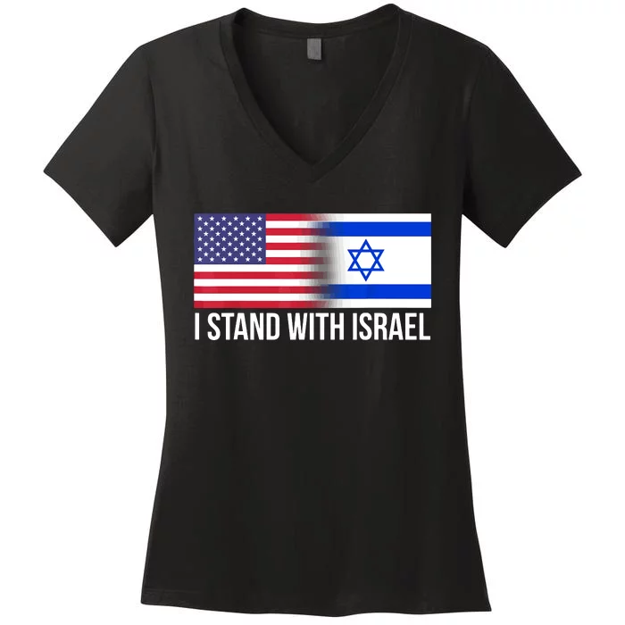 I Stand With Israel Usa Israeli Flag Jewish Women's V-Neck T-Shirt