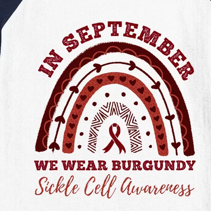 In September We Wear Burgundy Rainbow Sickle Cell Awareness Baseball Sleeve Shirt