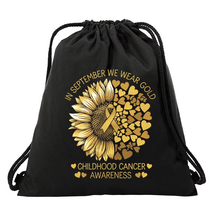 In September We Wear Gold Childhood Cancer Awareness Drawstring Bag