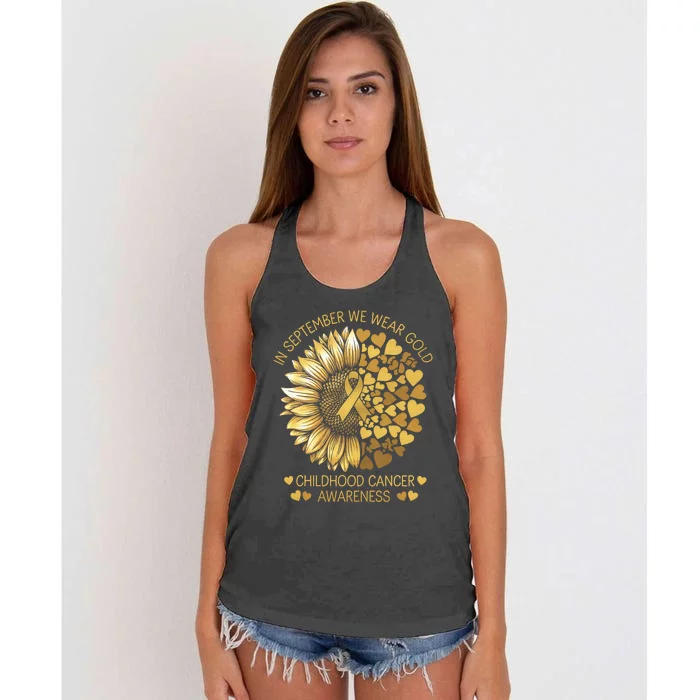 In September We Wear Gold Childhood Cancer Awareness Women's Knotted Racerback Tank