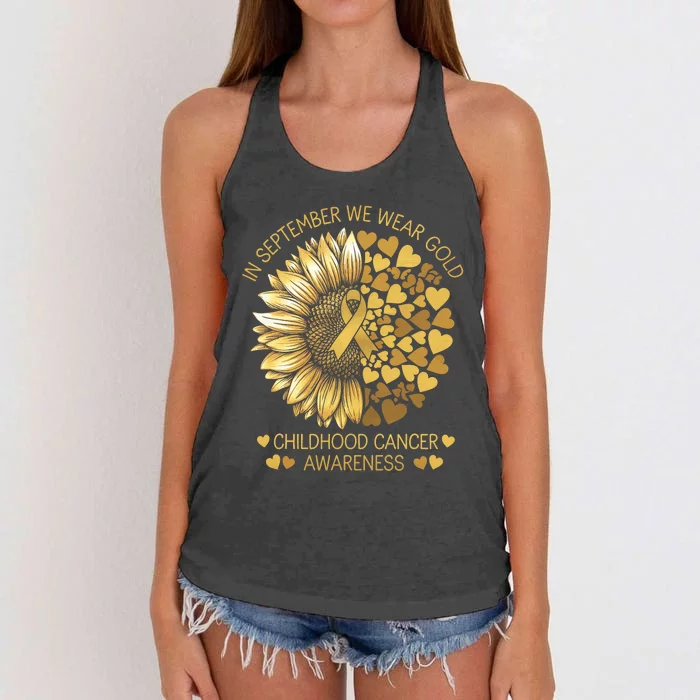 In September We Wear Gold Childhood Cancer Awareness Women's Knotted Racerback Tank