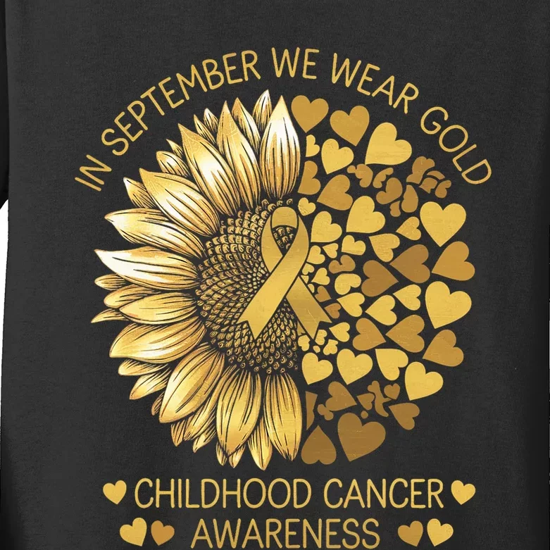 In September We Wear Gold Childhood Cancer Awareness Kids Long Sleeve Shirt