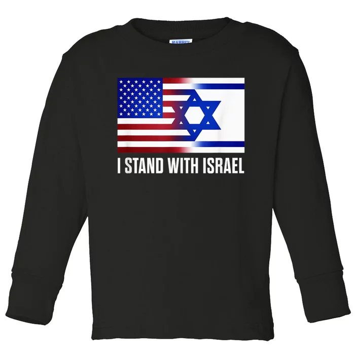 I Stand With Israel Patriotic T shirt USA and Israel Flag Toddler Long Sleeve Shirt