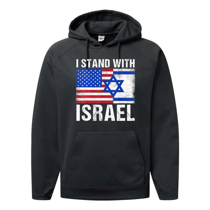 I Stand With Israel Patriotic T shirt USA and Israel Flag Performance Fleece Hoodie