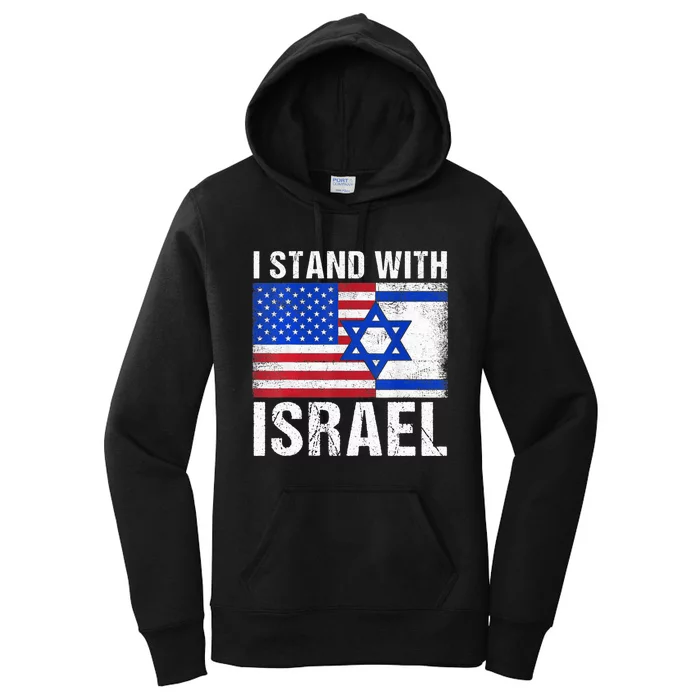 I Stand With Israel Patriotic T shirt USA and Israel Flag Women's Pullover Hoodie