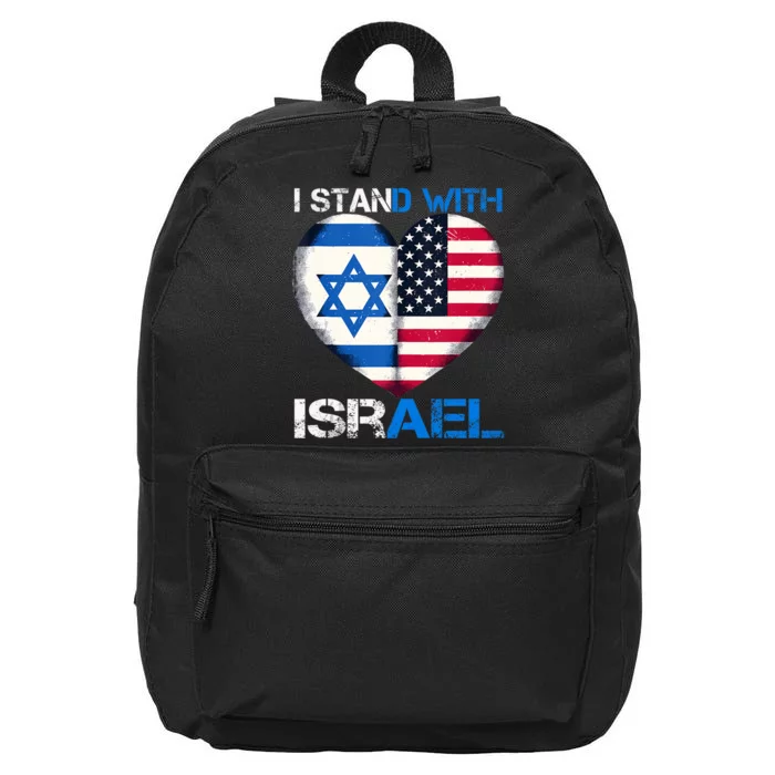 I Stand With Israel Us Support Love Israeli Brotherhood Flag Heart 16 in Basic Backpack