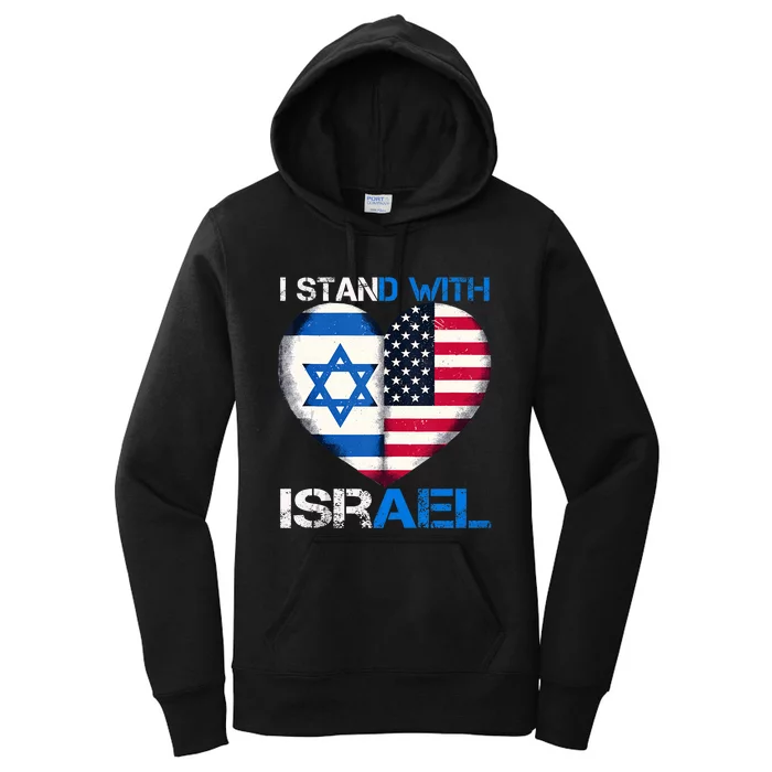 I Stand With Israel Us Support Love Israeli Brotherhood Flag Heart Women's Pullover Hoodie