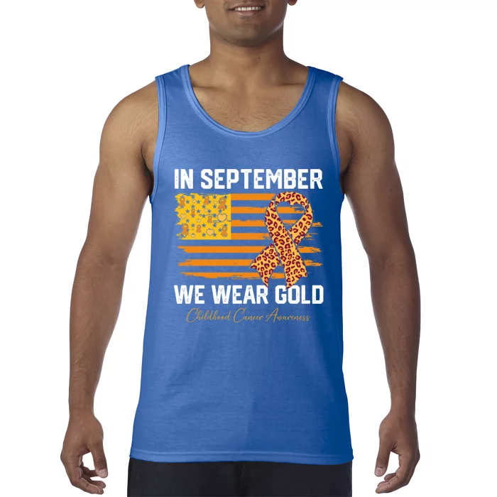 In September We Wear Gold Us Flag Hood Cancer Awareness Gift Tank Top