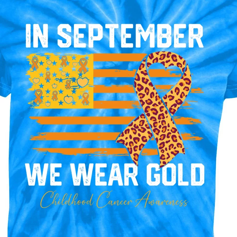 In September We Wear Gold Us Flag Hood Cancer Awareness Gift Kids Tie-Dye T-Shirt