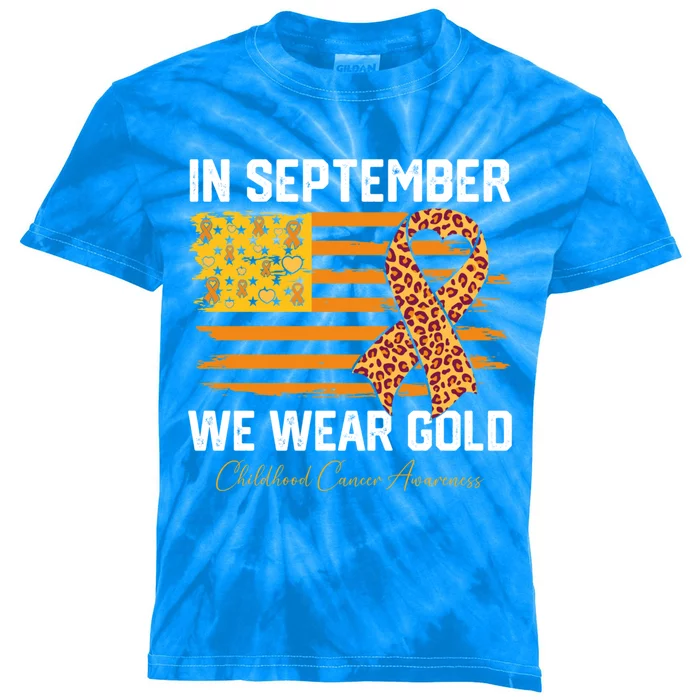 In September We Wear Gold Us Flag Hood Cancer Awareness Gift Kids Tie-Dye T-Shirt