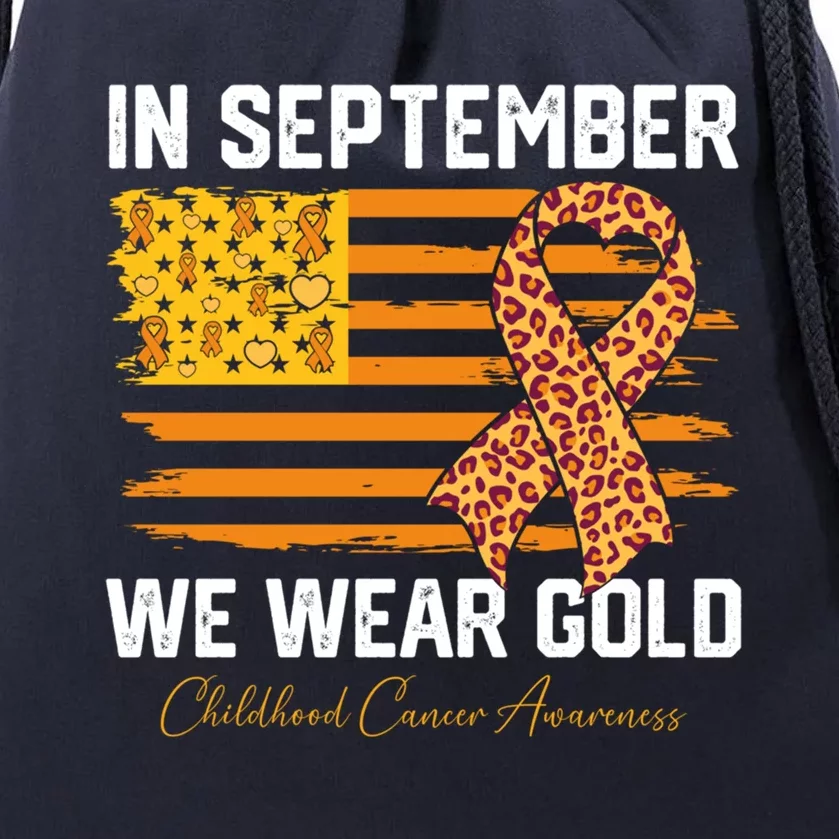 In September We Wear Gold Us Flag Hood Cancer Awareness Gift Drawstring Bag