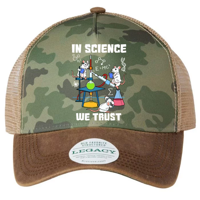 In Science We Trust Chemicals Chemist Mice Funny Laboratory Legacy Tie Dye Trucker Hat