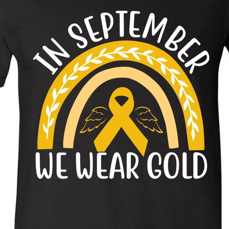 In September We Wear Gold Childhood Cancer V-Neck T-Shirt