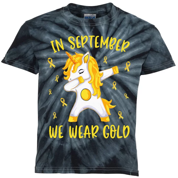 In September We Wear Gold Unicorn Childhood Cancer Awareness Kids Tie-Dye T-Shirt