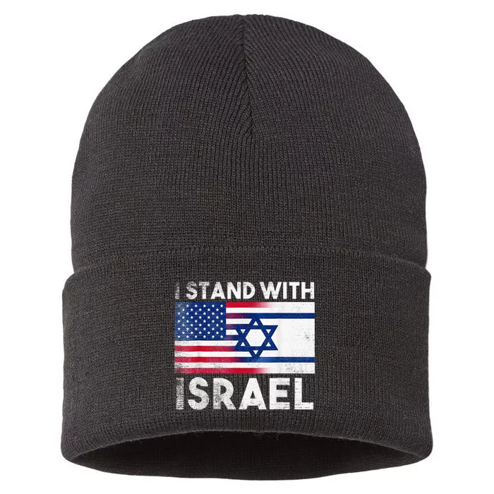 I Stand With Israel Pray For Israel US and Israel Flag Sustainable Knit Beanie