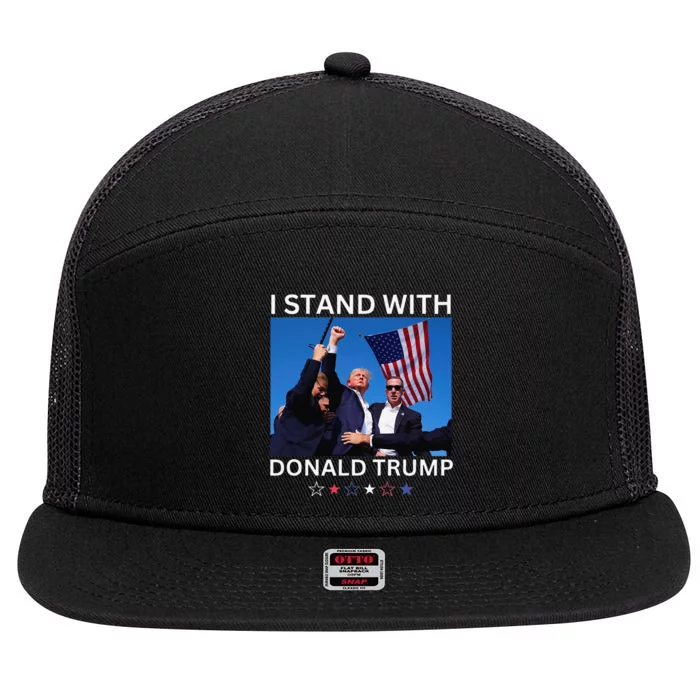 I Stand With Donald Trump After Shooting At Rally 7 Panel Mesh Trucker Snapback Hat