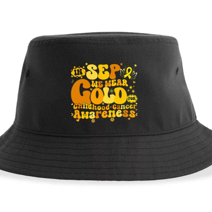 In September We Wear Gold Childhood Cancer Awareness Groovy Sustainable Bucket Hat