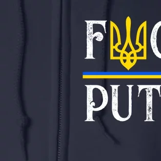 I Stand With Ukraine Flag Logo Trident Funny Anti Putin Full Zip Hoodie