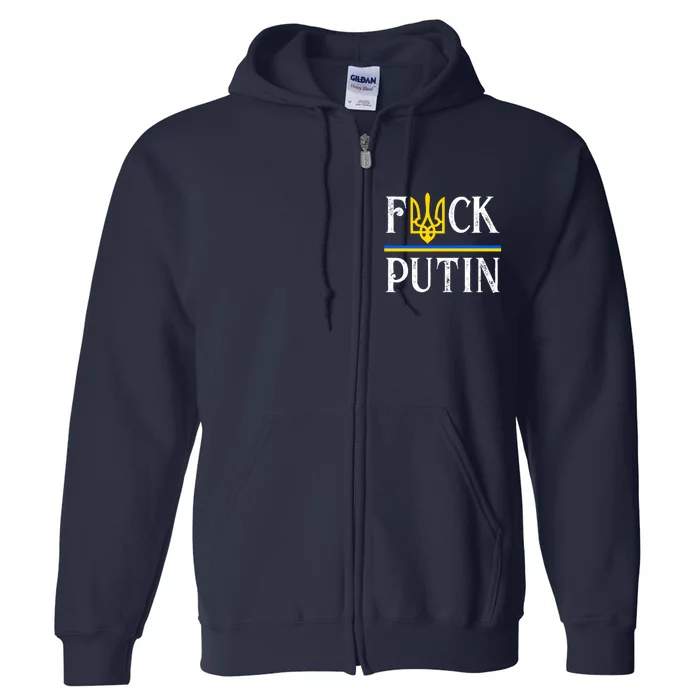 I Stand With Ukraine Flag Logo Trident Funny Anti Putin Full Zip Hoodie