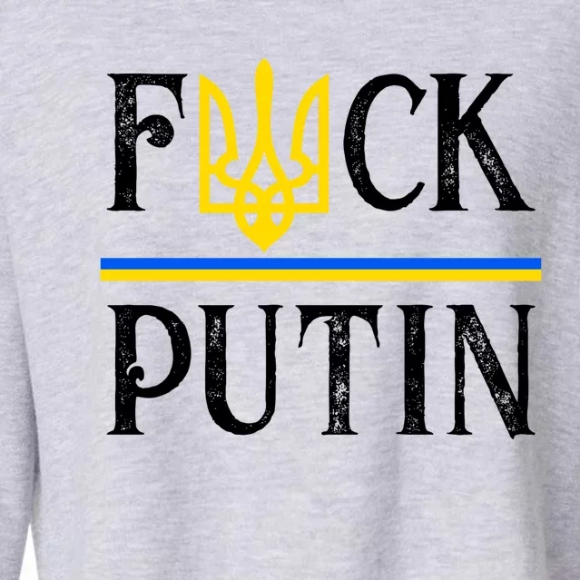 I Stand With Ukraine Flag Logo Trident Funny Anti Putin Cropped Pullover Crew