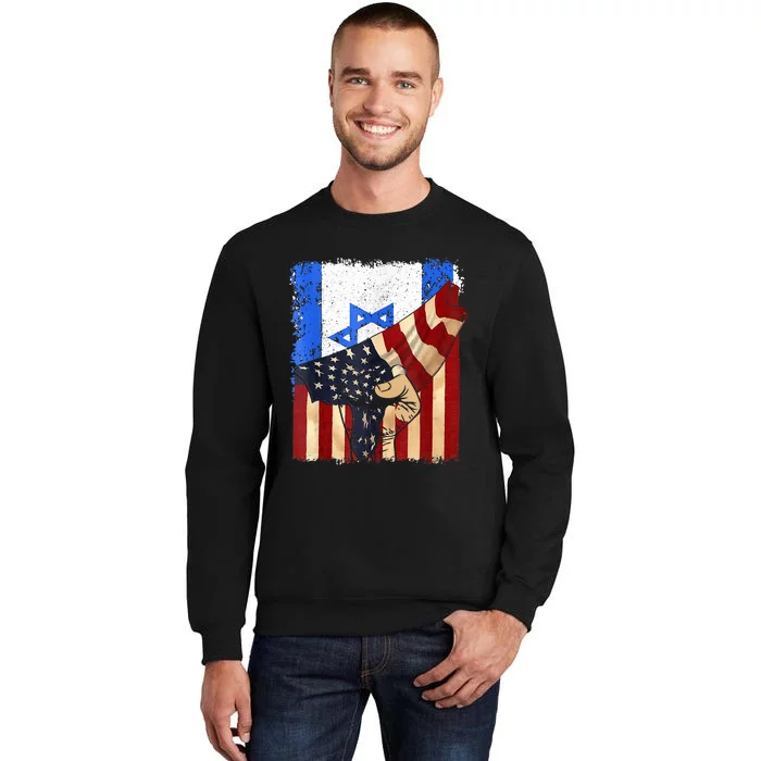 I Stand With Israel Flag With Us American Flag Israel Strong Design Tall Sweatshirt