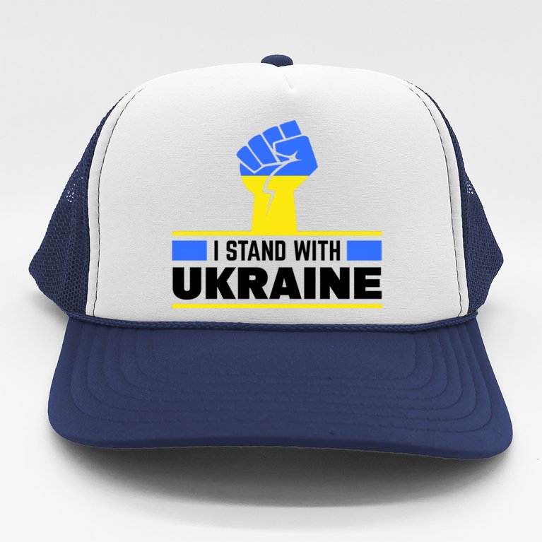 I Stand With Ukraine Support Love Peace Fist Trucker Hat