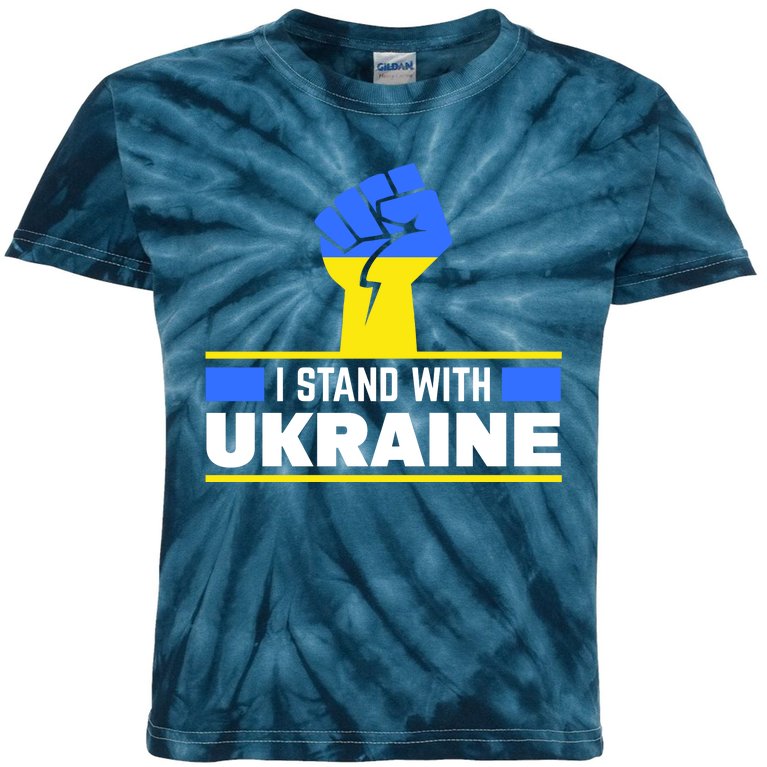 I Stand With Ukraine Support Love Peace Fist Kids Tie-Dye T-Shirt