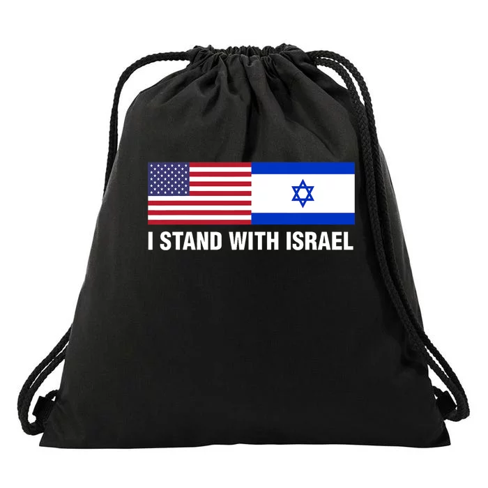 I Stand With Israel American Flag Israeli Flag Drawstring Bag