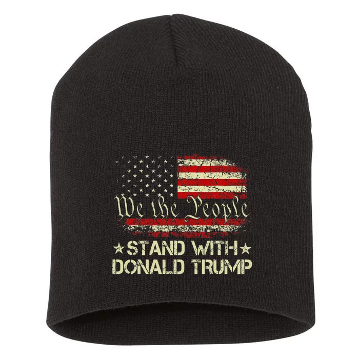 I Stand With Donald Trump Support Pro Trump American Flag Short Acrylic Beanie