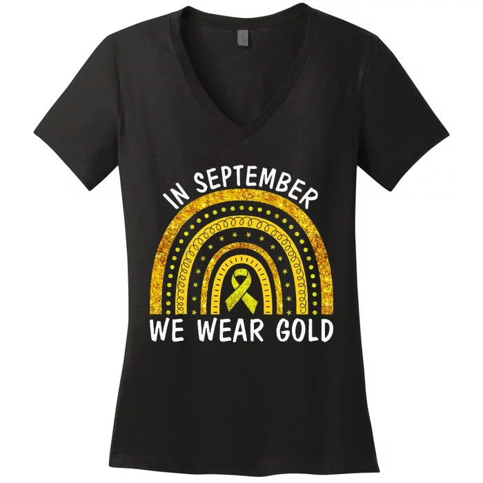 In September We Wear Gold Childhood Cancer Women's V-Neck T-Shirt