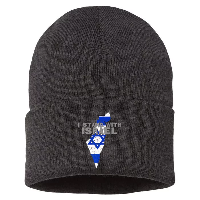 I Stand With Israel Map Flag Jerusalem Hebrew Jew Israelite Sustainable Knit Beanie