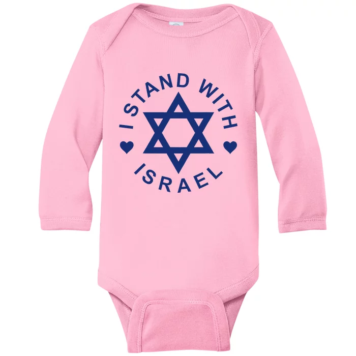 I Stand With Israel Israeli Flag Jewish Star Of David Baby Long Sleeve Bodysuit