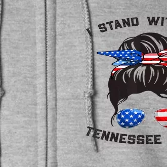 I Stand With The Tennessee Three Messy Bun Full Zip Hoodie