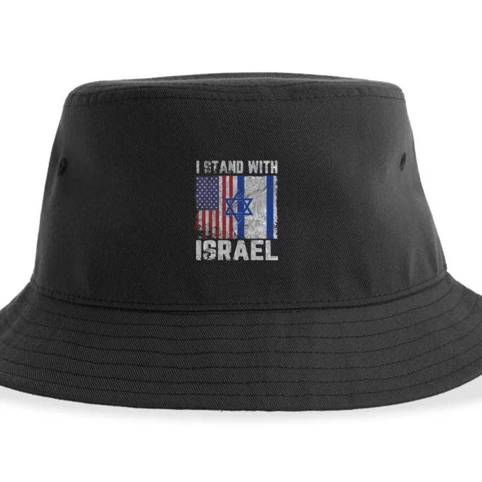 I Stand With Israel Patriotic Usa And Israel Flag Vintage Design Sustainable Bucket Hat