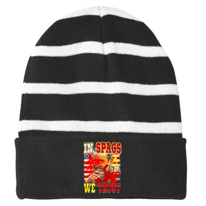 In Spags We Trust  Coach Football Fan Striped Beanie with Solid Band