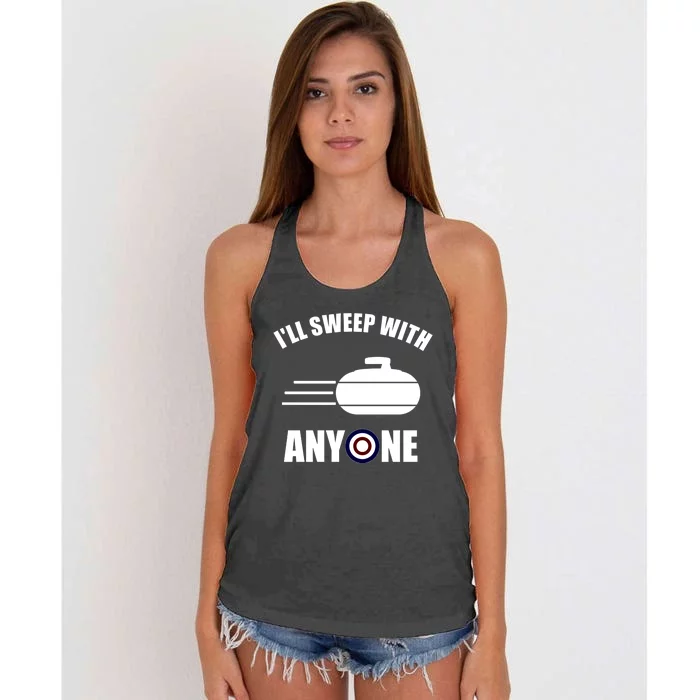 ILl Sweep With Anyone Fun Curling Gift Women's Knotted Racerback Tank