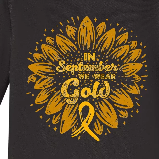 In September We Wear Gold Ribbon Childhood Cancer Awareness Baby Long Sleeve Bodysuit