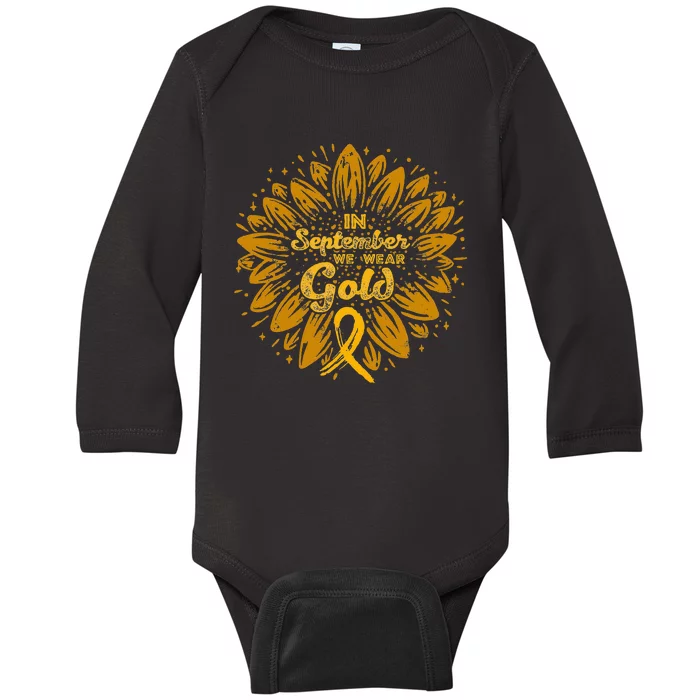 In September We Wear Gold Ribbon Childhood Cancer Awareness Baby Long Sleeve Bodysuit