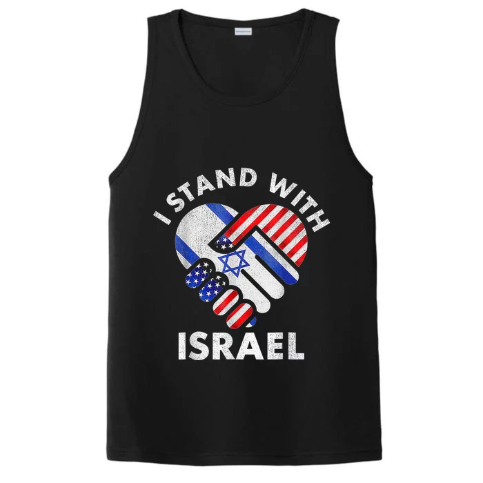 I Stand With Israel USA American Flag with Israel Flag Performance Tank