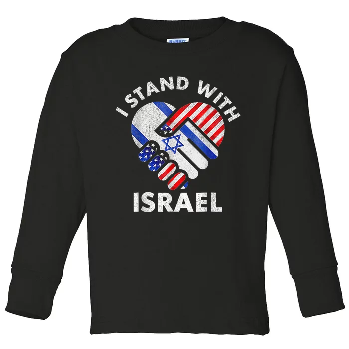 I Stand With Israel USA American Flag with Israel Flag Toddler Long Sleeve Shirt