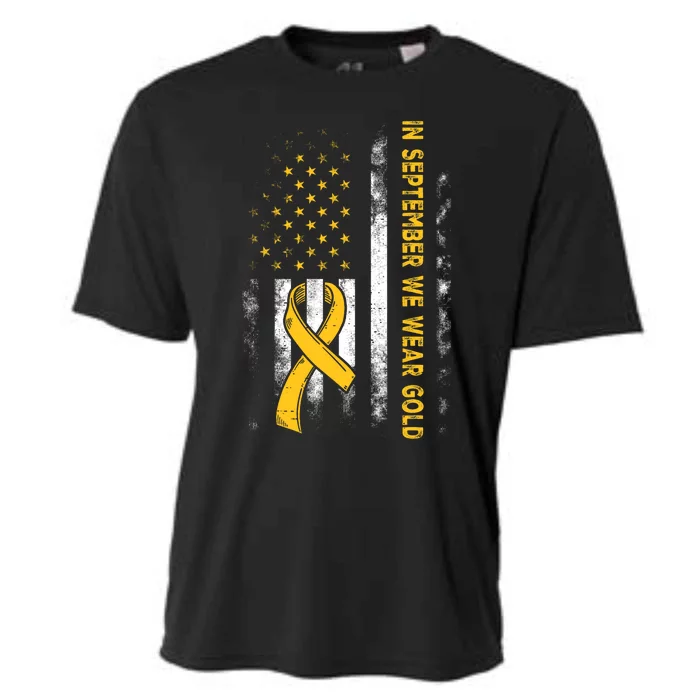 In September We Wear Gold Us Flag Childhood Cancer Awareness Cooling Performance Crew T-Shirt