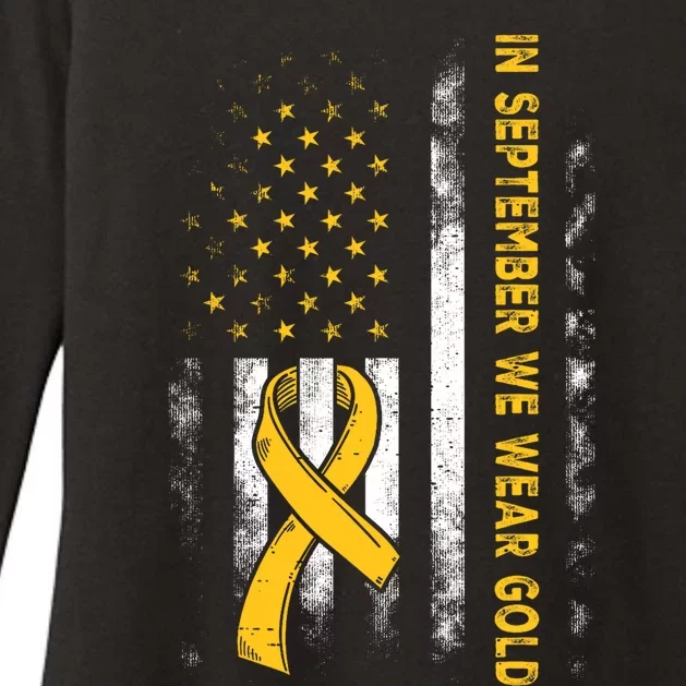 In September We Wear Gold Us Flag Childhood Cancer Awareness Womens CVC Long Sleeve Shirt