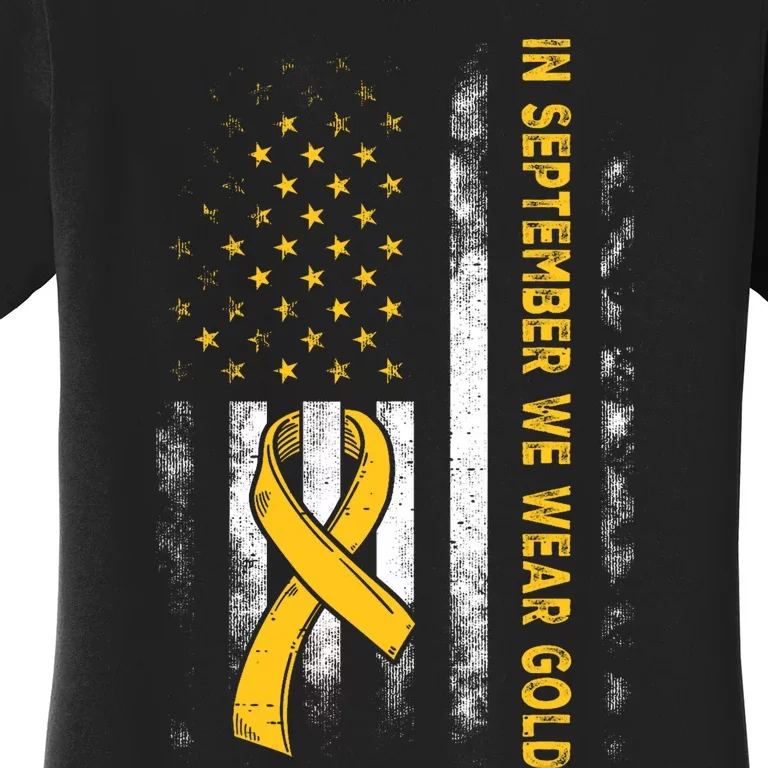 In September We Wear Gold Us Flag Childhood Cancer Awareness Women's T-Shirt