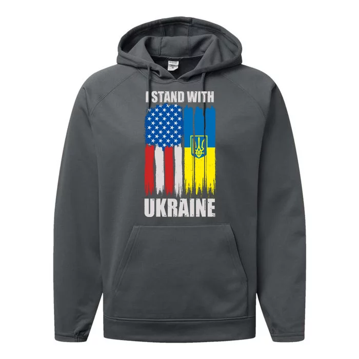 I Stand With Ukraine Painted USA Ukrainian Flags Performance Fleece Hoodie