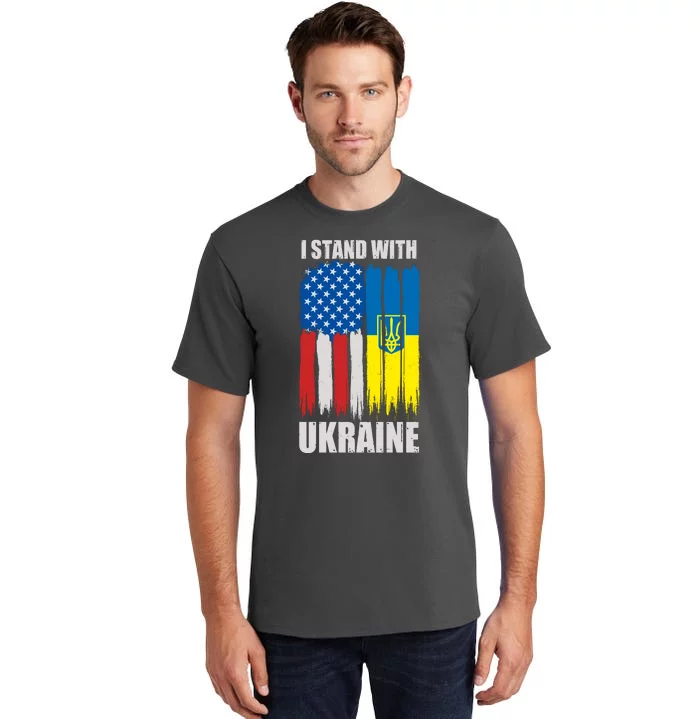 I Stand With Ukraine Painted USA Ukrainian Flags Tall T-Shirt